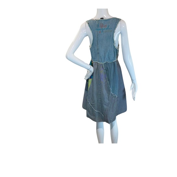 NWT DESIGUAL Patchwork Asymmetrical Artsy Buttons Denim Dress Size: 40 Medium - Picture 2 of 8